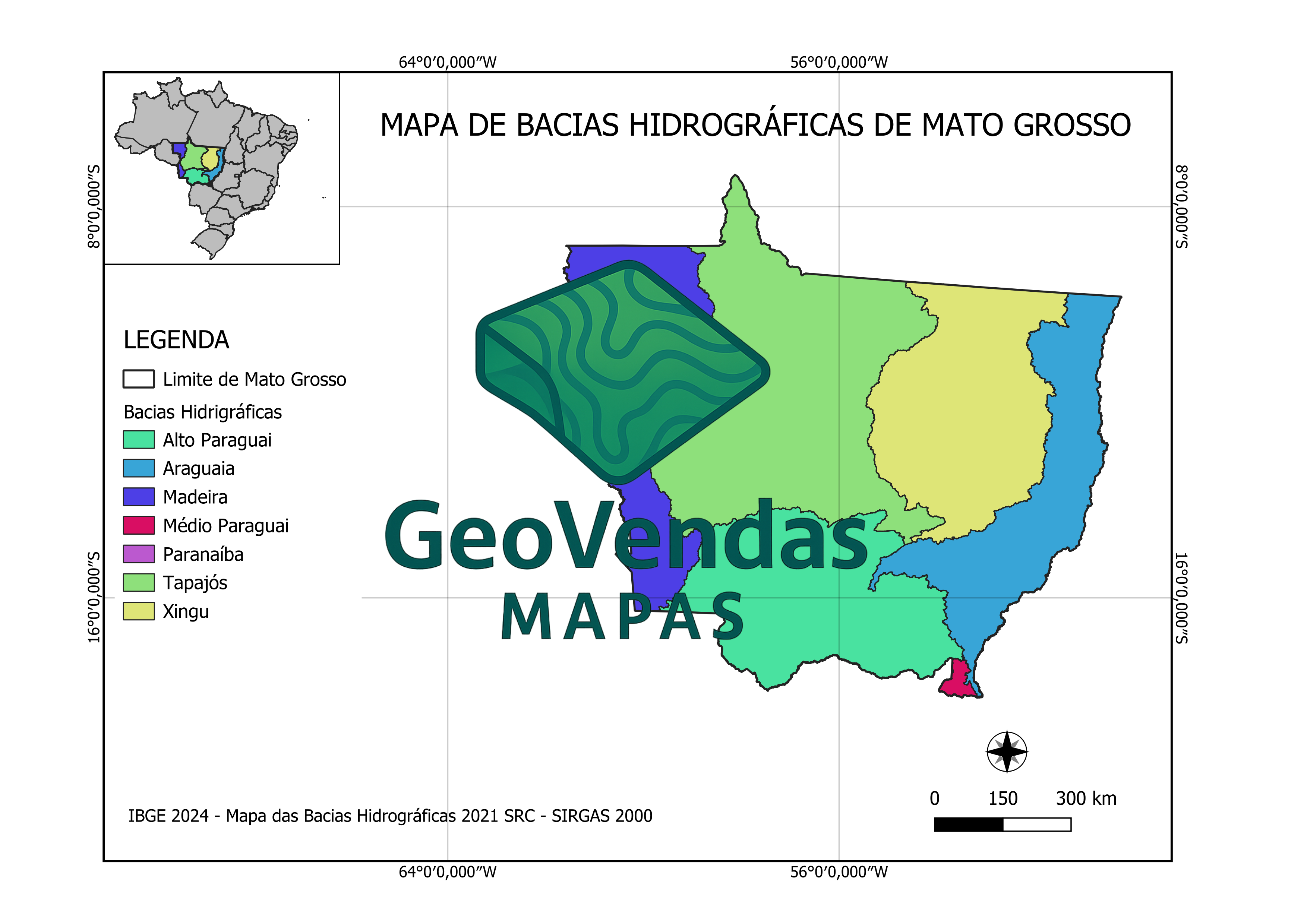 Mapa de Bacias hidrográficas de Mato Grosso